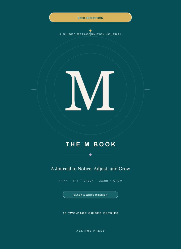 Teal cover of the latest English M Book, a 70-entry fact-first reflection journal
