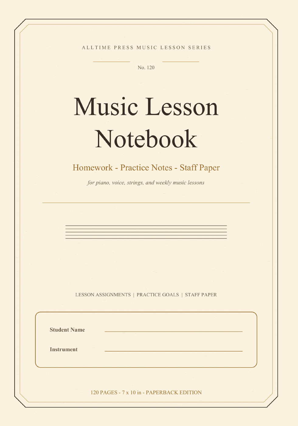 Ivory vintage-style Music Lesson Notebook cover