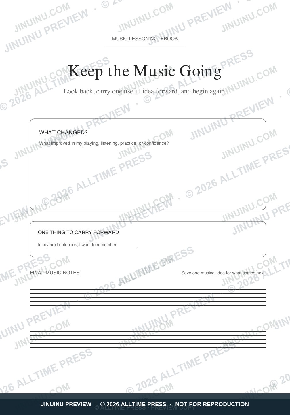 Full closing reflection and music-notes page